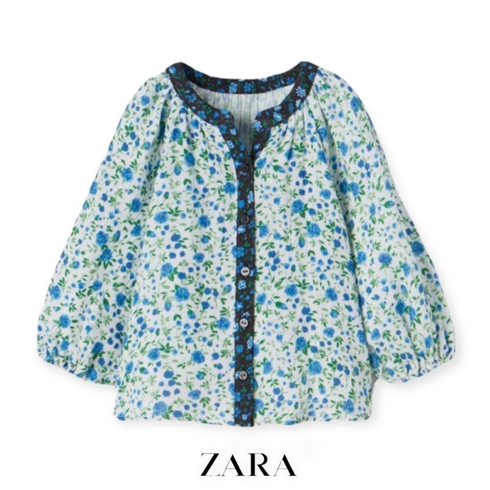 ZARA Kids | Blue | Contrast Placket Floral Shirt